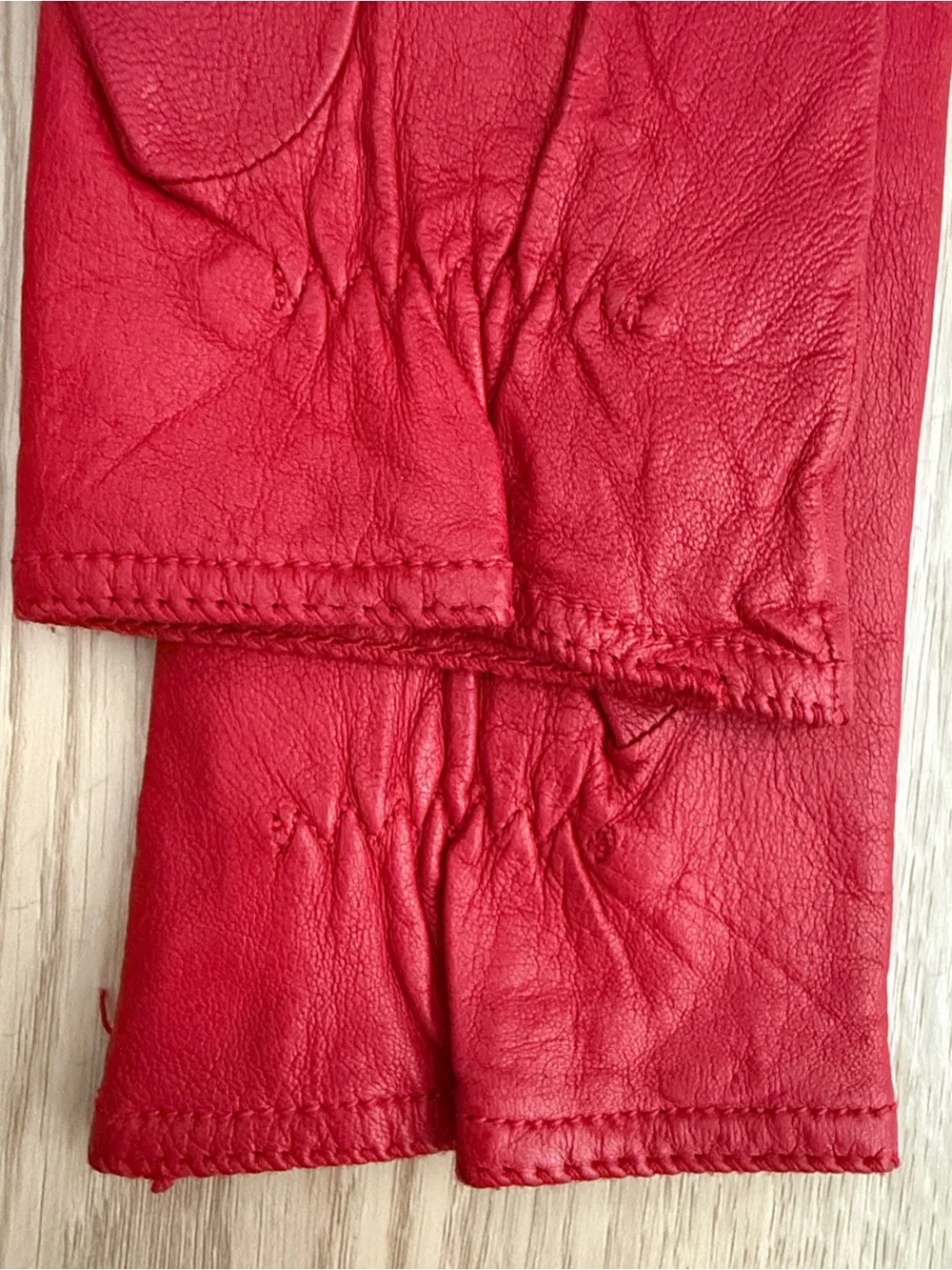 Red Leather Gloves Vintage 1980s Grandoe Women’s L Winter Minimalist Statement